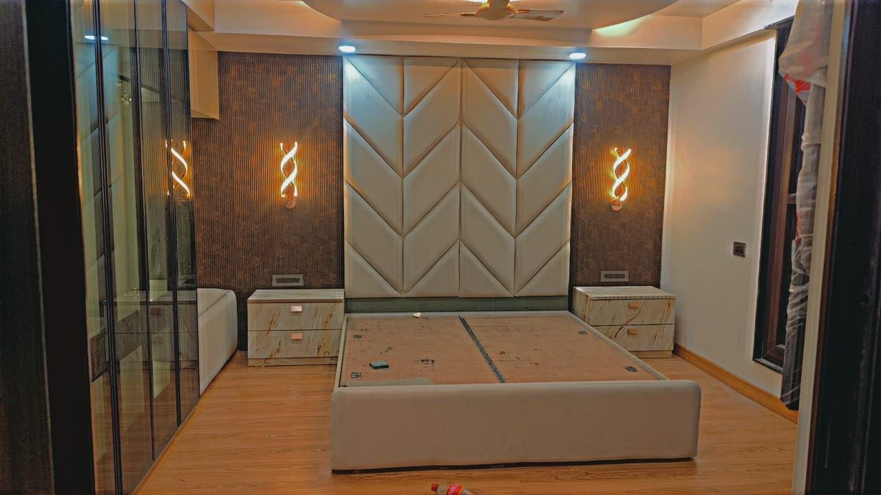 Bedroom with Upholstered Headboard Wall: Bedrooms by Supreme Kitchens, Noida